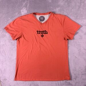 Life is Good TRUTH Good Vibes Graphic T-Shirt Orange Women's XL V-Neck Cotton
